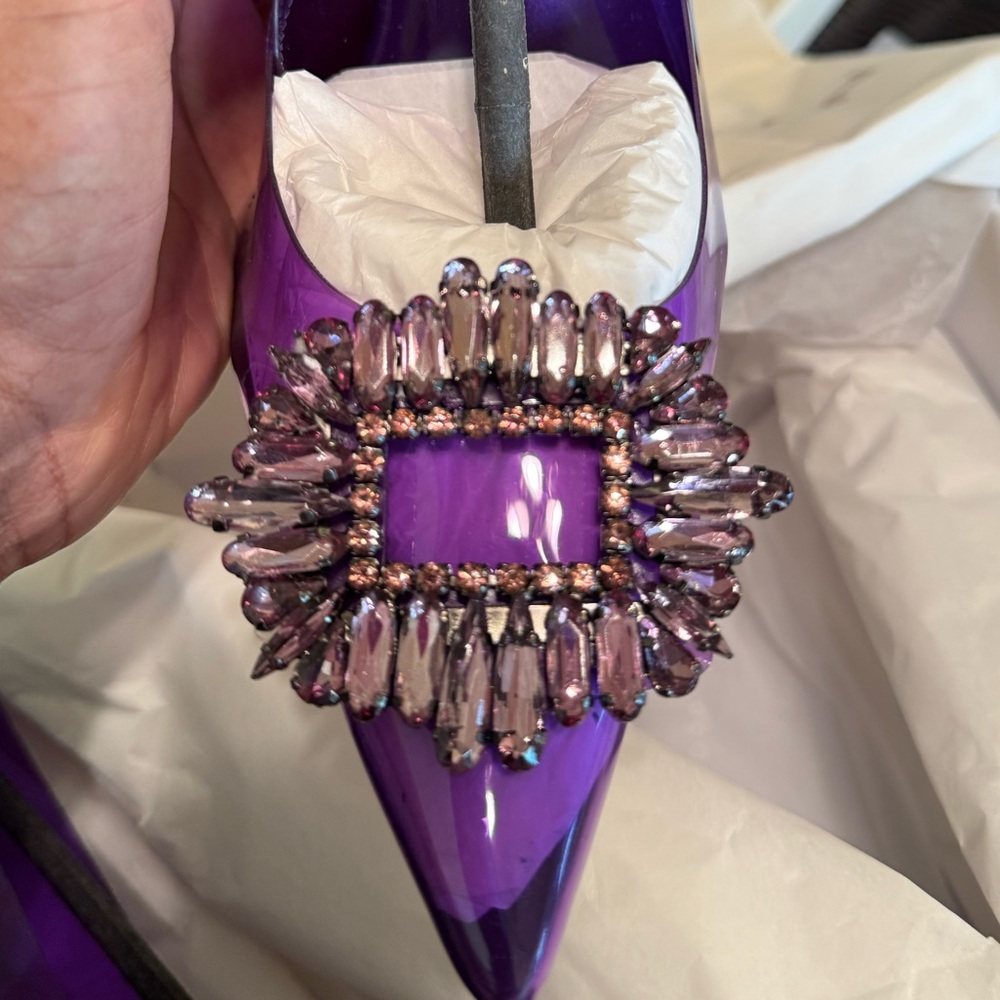 Good American Cinder-F*cking-Rella Jeweled Toe PVC Stilettos in Purple 8.5 - Picture 3 of 8